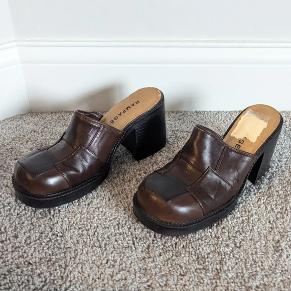 Rampage Y2K Patchwork Faux Leather Platform Heel Clog sz 7.5 - Vintage - Rare - Picture 4 of 9